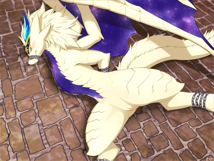 anthro dragon dragon_village_m fur genitals hair hi_res horn mithra_(dragon_village) natutuna nude scales scalie video_games white_body white_scales wings