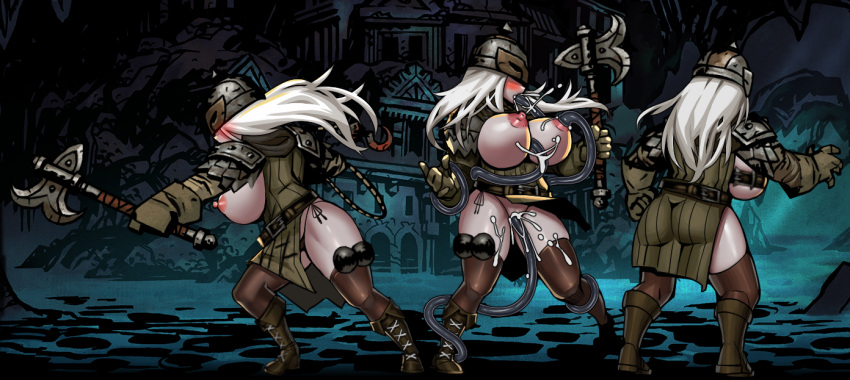 ambiguous_gender areola armor ass axe back_boob big_breasts black_clothing black_legwear black_tentacles black_thigh_highs blush bodily_fluids bounty_hunter_(darkest_dungeon) breasts brown_knee_highs clothed clothed_sex clothing cum cum_in_mouth cum_in_nipples cum_in_pussy cum_inside cum_on_breasts cum_on_leg cum_splatter darkest_dungeon digital_media_(artwork) duo fellatio female feral forced genital_fluids genitals glistening glistening_body glistening_skin gloves hair handwear headgear helmet holding_axe huge_breasts human legwear light_body light_skin long_hair mammal melee_weapon milking_tentacles monster nipple_fetish nipple_penetration nipple_play nipples niur nude open_mouth oral panties penetration penile purple_tentacles pussy rape restrained sex side-tie_panties side_boob spread_legs tentacle tentacle_monster tentacle_rape tentacle_sex tentacle_sucking_breasts text thigh_highs underwear url vaginal_penetration video_games weapon white_hair worm