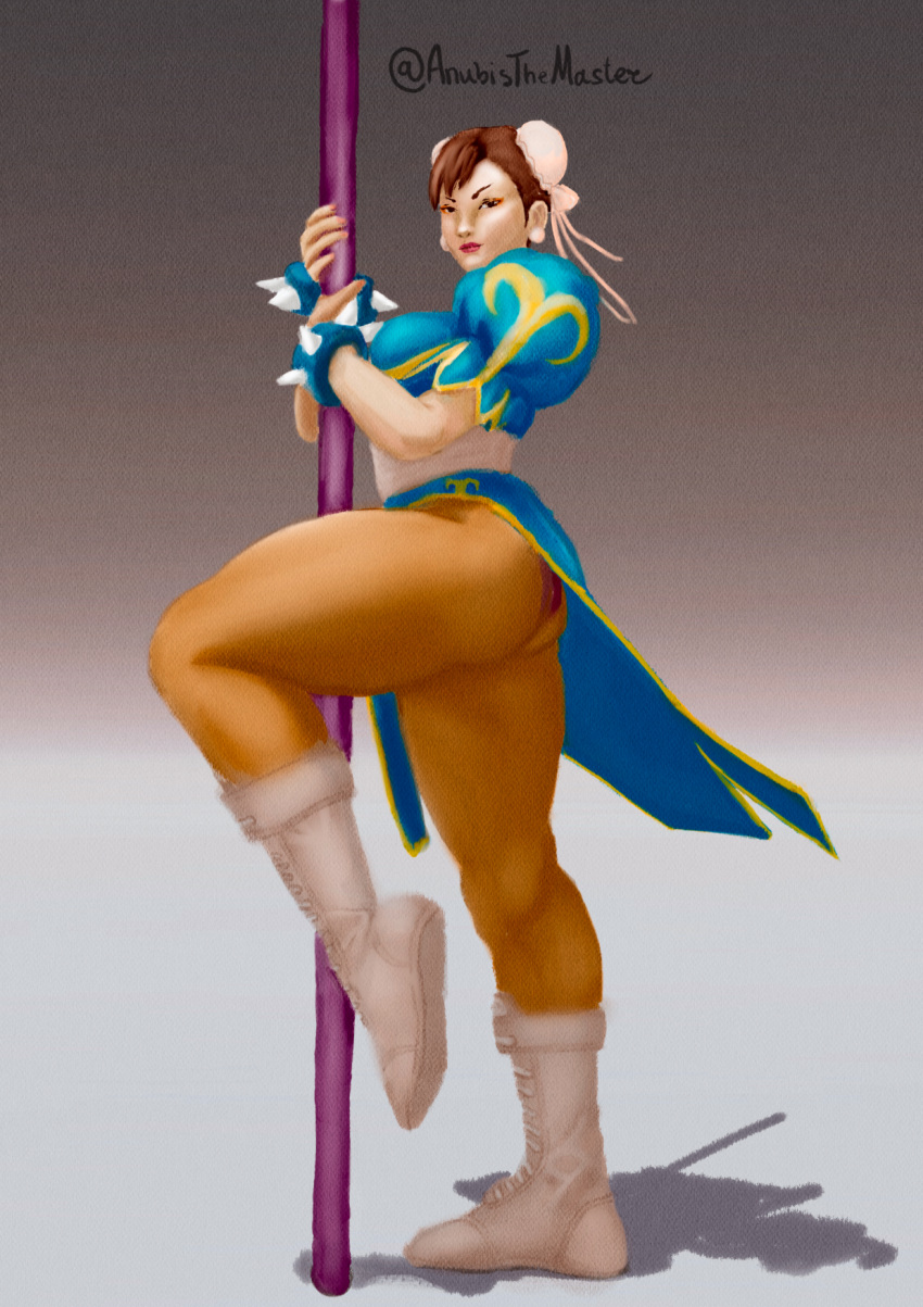 1girls abs anubisanimaster ass big_ass big_breasts breasts brown_hair busty calves capcom chun-li curvy curvy_figure feet female female_focus female_only labia leggings legs muscular muscular_arms muscular_calves muscular_female muscular_legs muscular_thighs open_mouth pantyhose pole pole_dancing pose posing red_lipstick solo street_fighter street_fighter_v suggestive thick thick_ass thick_thighs watercolor_(artwork)