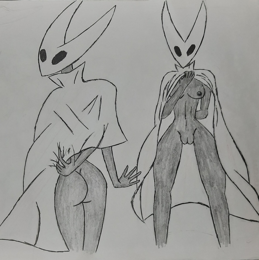 ass black_skin breasts handdrawn hollow_knight hornet_(hollow_knight) hotline insects pussy simple_background white_background линь