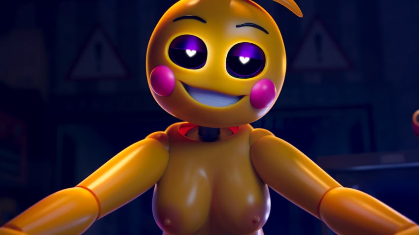 <3_eyes 3d absurd_res anthro ashleyorange avian bird breasts chicken eyeshadow feathers female first_person_view five_nights_at_freddy's five_nights_at_freddy's_2 galliform gallus_(genus) heart hi_res humanoid machine makeup nipples phasianid robot robot_humanoid scottgames shoulder_grab solo toy_chica_(ashleyorange) toy_chica_(fnaf) video_games white_eyes yellow_body yellow_feathers