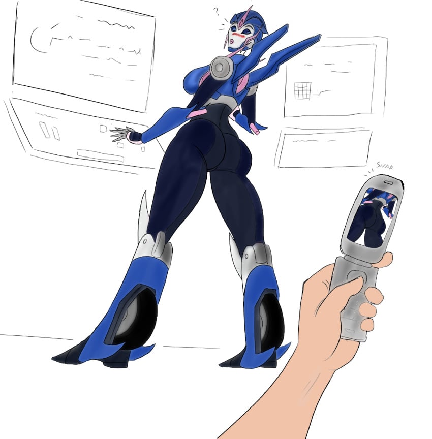 1girls arcee arcee_(prime) artist_request ass ass_cheeks ass_shot big_ass big_butt black_body blush butt female female_focus partially_colored phone robot robot_girl robot_humanoid round_ass straight surprised_expression taking_picture thick_ass thick_thighs transformers transformers_prime