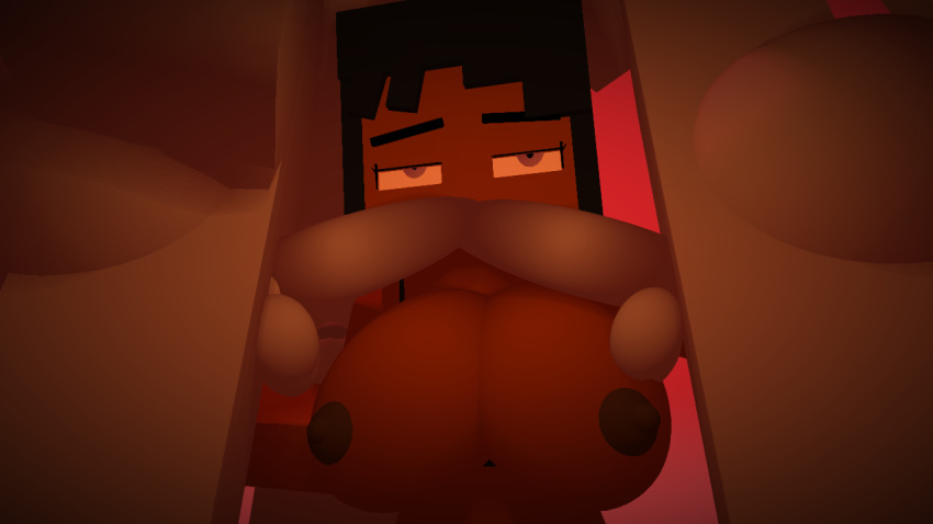 black_hair blowjob breasts_out cock_hungry double_blowjob ebony_(oc) mine-imator minecraft original_character sloppy_sab