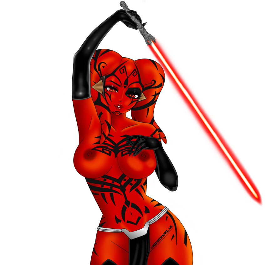 2022 big_ass big_breasts darth_talon digital_art gloveselbow_gloves lekku lightsaber loincloth long_gloves mr_clanka_2 red_eyes red_hair red_nipples red_skin star_wars star_wars:_legacy thick_thighs thigh_highs thighs twi'lek twintails