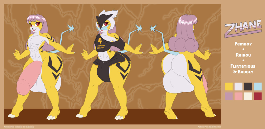 anthro character_sheet femboy game_freak huge_ass huge_balls huge_cock hyper legendary_pokémon nintendo original_character pokemon purple_hair raikou red_eyes