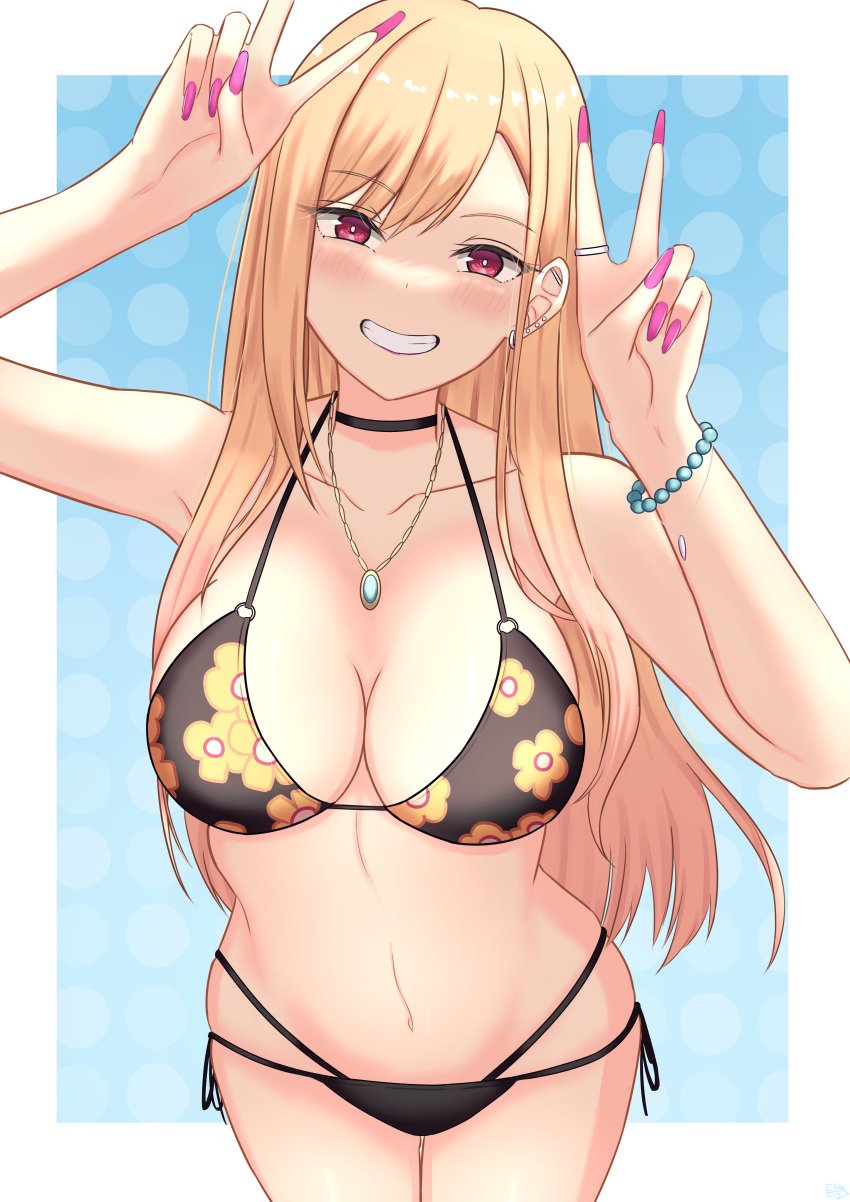 alternate_costume blonde_hair breasts double_v elina elina_(eri15) female female_only gyaru kitagawa_marin light-skinned_female light_skin long_fingernails official_alternate_costume sfw solo solo_female sono_bisque_doll_wa_koi_wo_suru v