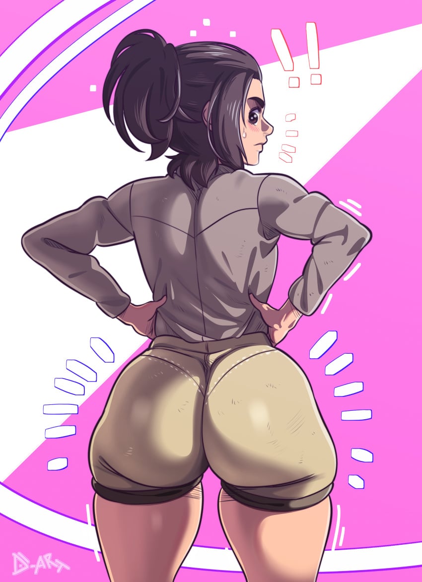 !! akimbo ass ass_focus ass_up attack_on_titan big_ass big_butt blush blushing booty_shorts bottom_heavy brown_hair bubble_ass bubble_butt child_bearing_hips d-art dat_ass fat_ass fat_butt female fully_clothed gabi_braun huge_ass large_ass light_skin looking_at_viewer looking_back pawg ponytail shingeki_no_kyojin simple_background solo thick_ass thick_thighs tight_clothing wide_hips