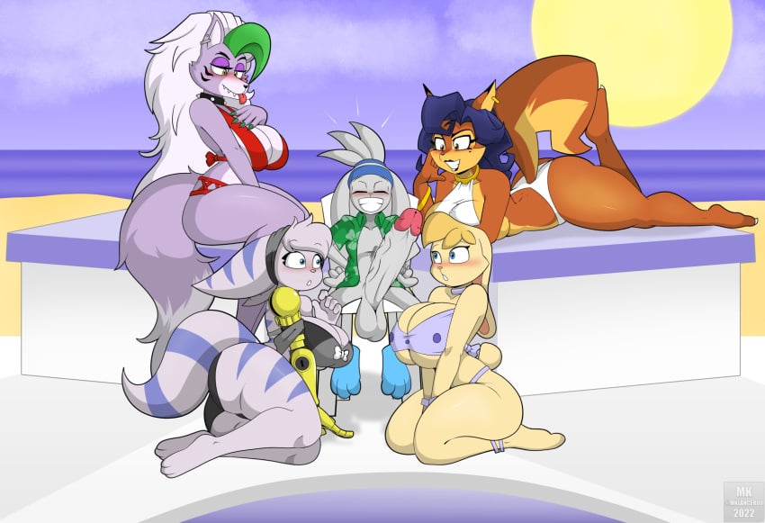 1boy 4girls activision anthro ass balls bianca_(spyro) big_balls big_breasts big_penis bikini blonde_hair blue_eyes blue_hair blush bottomless bracelet breasts brown_body brown_eyes canid canine canis carmelita_fox closed_eyes clothed clothing crossover cybernetic_arm cybernetic_limb cybernetics ear_piercing erection female five_nights_at_freddy's five_nights_at_freddy's:_security_breach fox fur furry furry_only genitals green_hair grey_body group hair hand_on_chest harem hi_res huge_cock jewelry kneeling lagomorph leporid lombax long_hair lying male mammal mechanical mklancer00 multicolored_body nintendo on_front open_clothing open_mouth open_shirt open_topwear penis piercing pokémon_(species) pokemon prosthetic prosthetic_arm prosthetic_limb rabbit raboot ratchet_and_clank rivet_(ratchet_and_clank) roxanne_wolf_(fnaf) scottgames shirt sitting sly_cooper_(series) smile smooth_fur sony_corporation sony_interactive_entertainment spyro_the_dragon sucker_punch_productions swimwear tail thick_thighs tongue tongue_out topwear two_tone_body video_games wade_(jackpothaze) white_hair wolf yellow_body yellow_eyes