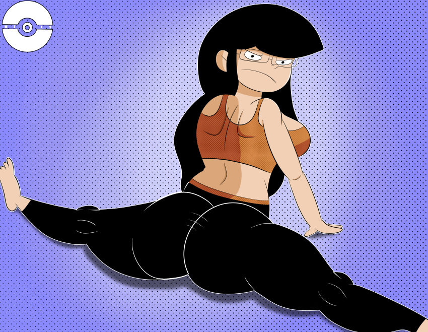 1girls 2021 big_ass big_breasts black_yoga_pants cute female glasses looking_at_viewer looking_back orange_tank_top rosa_gonzalez rosebuds_(comic) sideboob splits tank_top weav weavillain yoga_pants