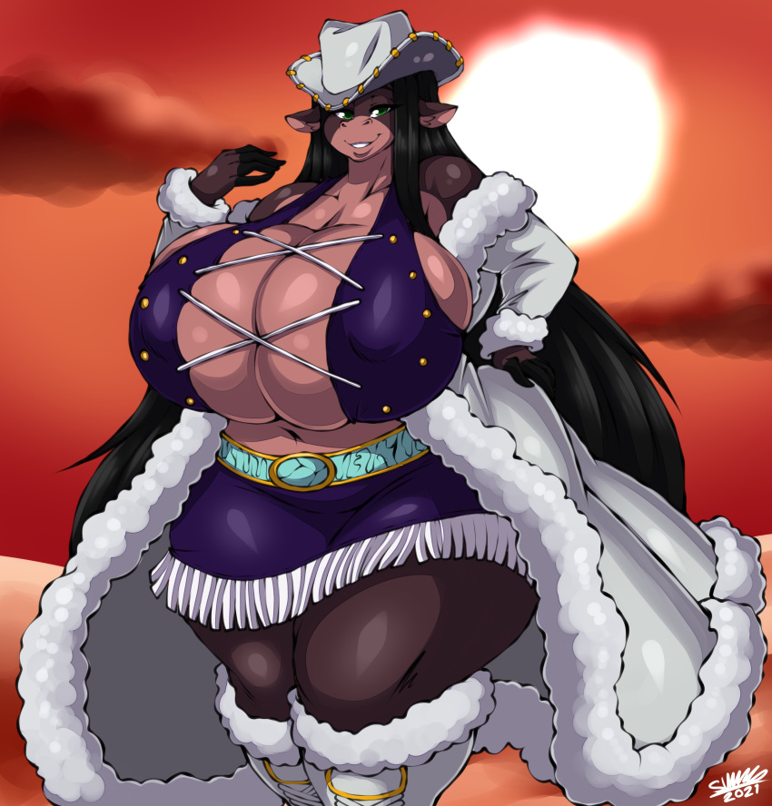 1girls 2021 anthro big_breasts black_hair breasts cleavage cow_ears cow_girl curvaceous curvy eye_contact female female_focus female_only furry green_eyes hips huge_breasts large_breasts long_hair looking_at_viewer mature_female midriff nico_robin_(cosplay) one_piece seductive seductive_eyes seductive_look seductive_smile solo solo_female solo_focus summer_(jwinkz) superix thick_thighs thighs two_tone_body two_tone_fur voluptuous watermark wide_hips