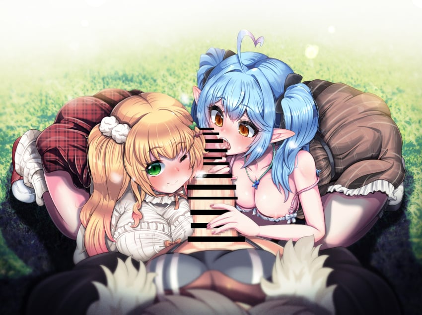 1futa 2girls ahoge bar_censor big_breasts big_penis blonde_hair blush breasts censored clothed clothing duo_focus erection female female_focus fully_clothed futa_on_female futa_pov futadom futanari happy hololive human licking_penis light-skinned_female light-skinned_futanari light_skin mi_nomi_ni momosuzu_nene mostly_clothed oral outside pale_skin penis pov sex shishiro_botan size_difference thick_thighs threesome virtual_youtuber wide_hips yukihana_lamy