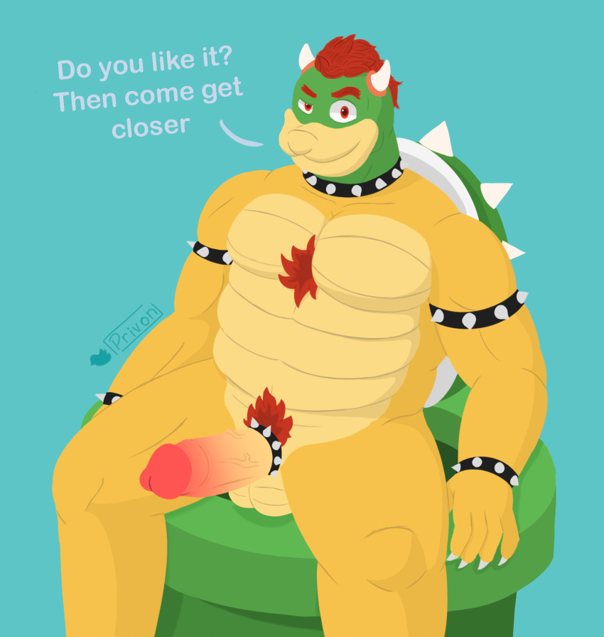 accessory anthro bara barazoku big_(disambiguation) big_pecs big_penis body_hair bowser bracelet chest_hair cock_ring collar dragon father genitals hi_res humanoid jewelry king koopa looking_at_genitalia looking_at_penis looking_at_viewer male_only mario_(series) muscular nintendo parent pecs penis penis_accessory penis_jewelry privon pubes royalty scalie shell smile spiked_bracelet spiked_collar spikes super_mario_bros. thick_thighs video_games