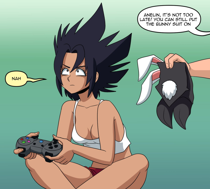 anelin_(darksideava) avalewds big_breasts breasts cleavage controller darksideava female female_only original original_character spiky_hair video_game_controller