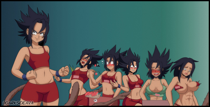 anelin_(darksideava) avalewds breast_expansion dark-skinned_female dark_skin darksideava dragon_ball female female_only growth monkey_tail original original_character saiyan_tail sequence shounen_jump solo_focus spiky_hair tail