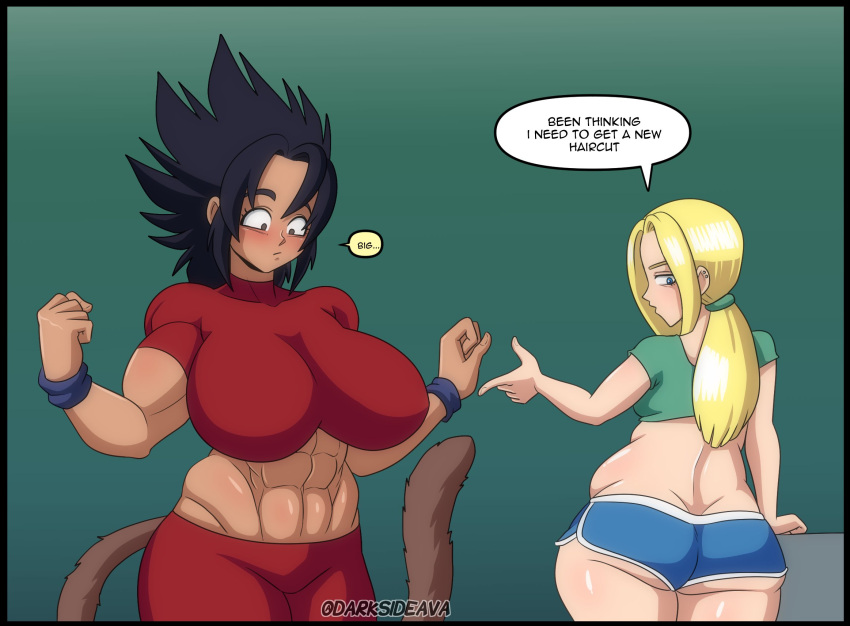 anelin_(darksideava) avalewds breast_expansion comic dark-skinned_female dark_skin darksideava dragon_ball female female_only growth monkey_tail original original_character saiyan_tail shounen_jump solo_focus spiky_hair tail