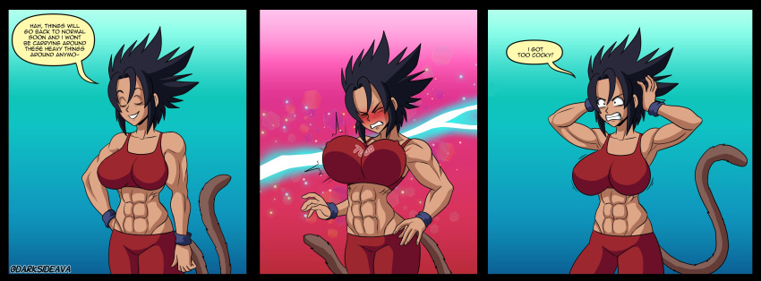 anelin_(darksideava) avalewds breast_expansion comic dark-skinned_female dark_skin darksideava dragon_ball female female_only growth monkey_tail original original_character saiyan_tail shounen_jump solo_focus spiky_hair tail