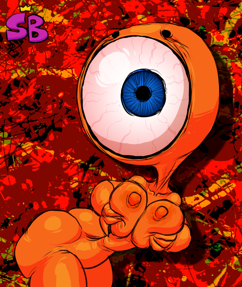 2022 abstract_background ass beady_eyes big_breasts big_butt big_eyes big_head big_mouth black_eyes bloodshot_eyes blue_eyes breast_fondling breast_play breasts female fondling hand_on_breast hi_res holding_breast humanoid monster mouth_eye nude orange_body orange_skin red_background shirtbusters signature simple_background solo solo_focus surreal surrealism tagme thick_thighs unknown_species wide_hips