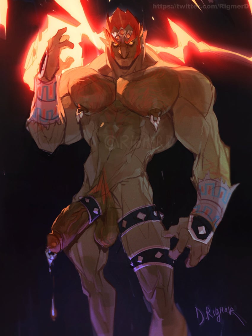 1boy bara big_arms big_balls big_legs big_pecs big_penis boner dangling_testicles elf erect_penis erection facial_hair fat_cock foreskin fully_retracted_foreskin ganondorf gerudo green_skin hairy_chest hairy_pecs hairy_penis hard_on huge_balls huge_cock huge_penis humanoid humanoid_penis intact low_hanging_balls male male_nipples male_only male_pubic_hair masculine mature_male muscles muscular_arms muscular_legs muscular_male muscular_pecs nipple_piercing nipple_rings nude nude_male ocarina_of_time penis_piercing precum precum_drip red_hair rigmerd sideburns solo the_legend_of_zelda uncensored uncut veiny veiny_penis