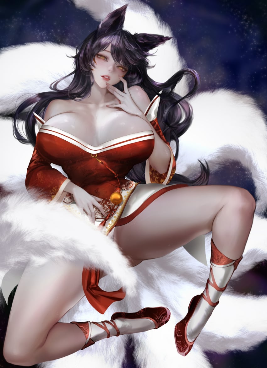 9_tails absurd_res ahri animal_ear_fluff animal_ears animal_girl big_breasts black_hair breasts censored child_bearing_hips cleavage clothing convenient_censoring covering_crotch curvaceous curves curvy curvy_body curvy_female curvy_figure curvy_hips eyelashes eyeliner eyeshadow facial_markings female fluffy fluffy_ears fluffy_tail fluffy_tails fox fox_ears fox_girl fox_tail furry_tail hi_res hips hourglass_figure huge_breasts humanoid inner_ear_fluff kemonomimi kitsune large_breasts league_of_legends light-skinned_female light_skin lohel long_hair multiple_tails nine_tailed_fox pale-skinned_female pale_skin riot_games tail thick_thighs thighs vastaya video_games voluptuous wide_hips yellow_eyes