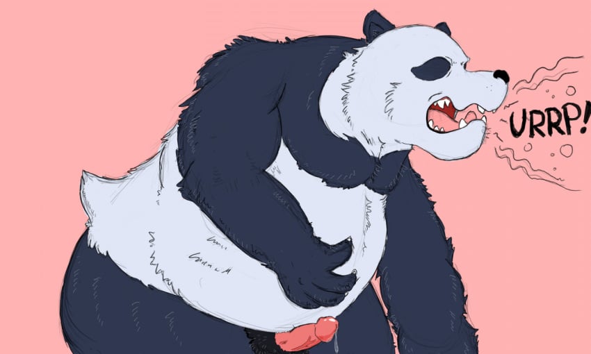 belly burping fat furry implied_vore jujutsu_kaisen koooool male_only open_mouth panda panda_(jujutsu_kaisen) precum precum_drip tongue_out