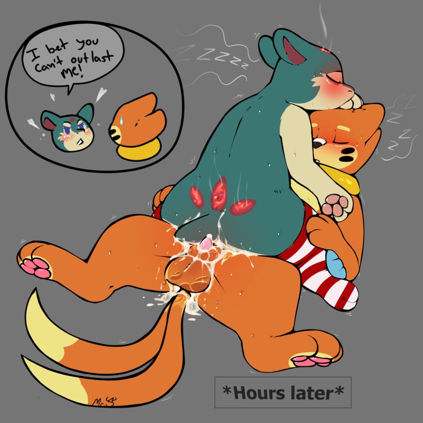 after_sex afterglow angry anthro blush bodily_fluids buizel cindy_(cindyquilava) clothing cum duo female feral footwear genital_fluids hi_res kai_(mr._smile) male male/female mr._smile nintendo pokémon_(species) pokemon pokemon_(species) quilava sleeping smoke socks video_games