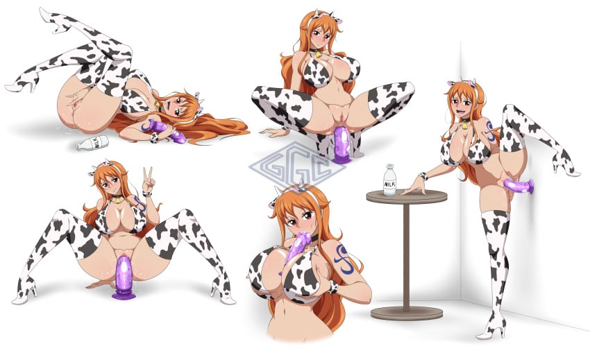 anal anal_masturbation anal_object_insertion big_breasts bovine cosplay cow_ears cow_horns cow_print dildo dildo_in_ass dildo_in_pussy female female_only ggc girl_cow nami one_piece sex_toy solo