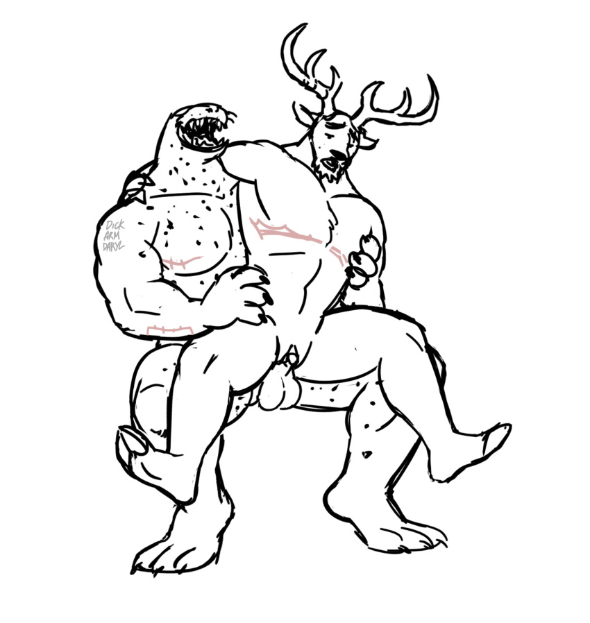 1boy 1cuntboy absurd_res anthro anthro_on_anthro balls carrying_partner cervid cuntboy dickarmdaryl_(artist) duo erection genitals hi_res intersex leopard_seal male male_on_cuntboy mammal marine mastectomy_scar muscular nude penetration penis pinniped pussy ray_maximus_(dickarmdaryl) scar seal sitting_on_penis tyrus_titan_(oc) vaginal_penetration