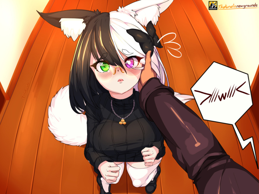 :( :0 ? ?! aisle annoyed big_breasts black_bow black_hair black_sneakers breasts cat_ears cat_girl cat_humanoid cat_tail catgirl cute_face embarrassed feline female female_focus glasses looking_at_viewer looking_up owo pointy_chin the_kurieta thick_thighs thighhighs thighs touching_face twitch twitter virtual_youtuber white_hair white_socks youtube youtube_hispanic