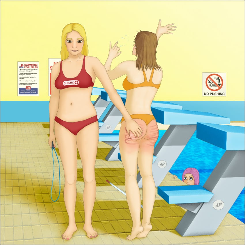 female lifeguard mongoringo pool punishment spank_marks spanked spanked_butt spanking swimming_pool swimsuit watching