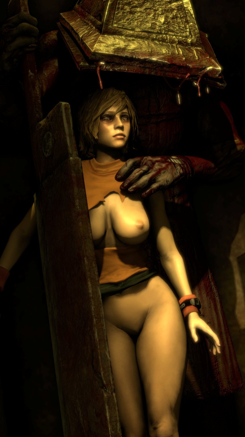 3d big_breasts blood dubious_consent ecto-luvr electronics female heather_mason horror human larger_male monster pale_skin partially_clothed pyramid_head ripped_clothing silent_hill silent_hill_2 silent_hill_3 size_difference watch wristwatch wristwear