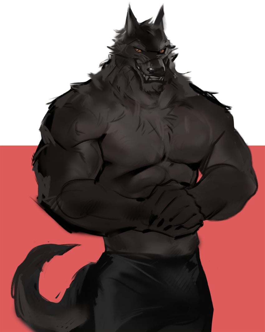 anthro dopq furry gray_fur male male_only muscular muscular_male smiling_at_viewer solo_male tail werewolf