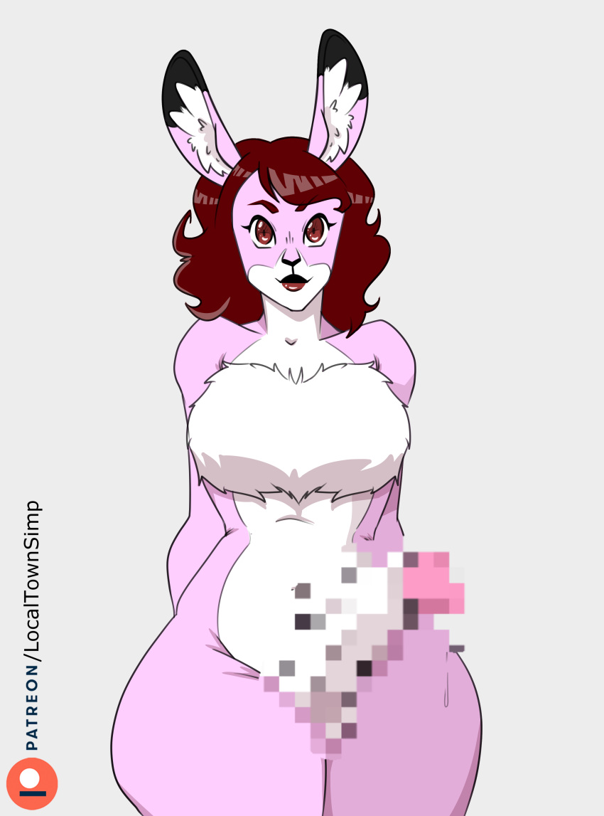 1futa anthro breasts brown_hair bunny bunny_ears bunny_girl erection furry futa_only futanari huge_breasts localtownsimp penis pink_fur precum pussy rabbit self_upload short_hair standing