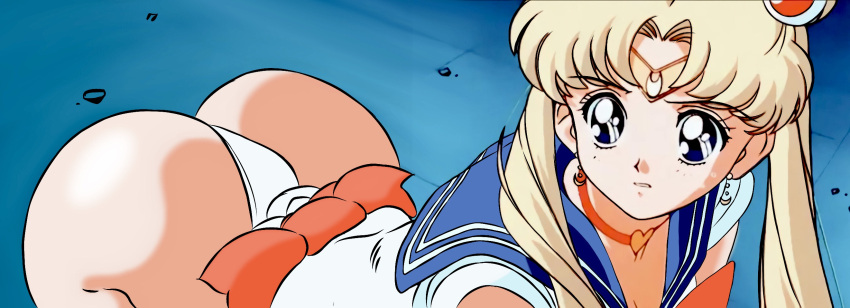 1girls 90s ass bangs big_ass big_eyes bishoujo_senshi_sailor_moon blonde_hair blue_eyes blue_sailor_collar butt_crack choker circlet clothing crescent crescent_earrings derivative_work earrings eyebrows_visible_through_hair female female_only heart heart_choker highres huge_ass jewelry leotard long_hair looking_at_viewer magical_girl meme parted_bangs parted_lips red_choker retro_artstyle sailor_collar sailor_moon sailor_moon_redraw_challenge sailor_senshi_uniform screencap_redraw simple_background solo someraindropsonroses_(artist) third-party_edit thong_leotard twintails usagi_tsukino very_wide_shot white_leotard