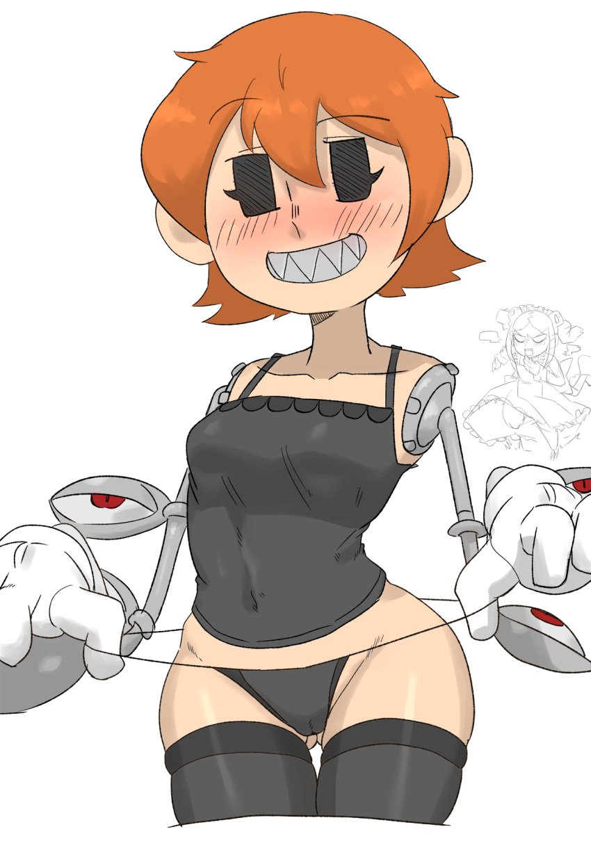 1girls ass bloody_marie blush breasts colored female looking_at_viewer mob_face painting_fish panties peacock_(skullgirls) sharp_teeth skullgirls thighhighs undressing wide_hips