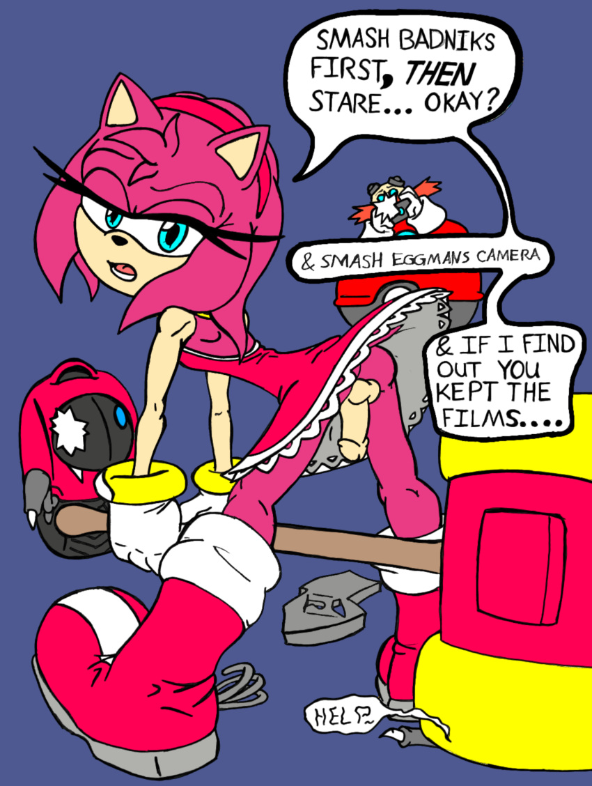 amy_rose camera comic commando dr._eggman femboy genderswap_(ftm) jsprdraws male male_focus rule_63 sonic_(series) upskirt