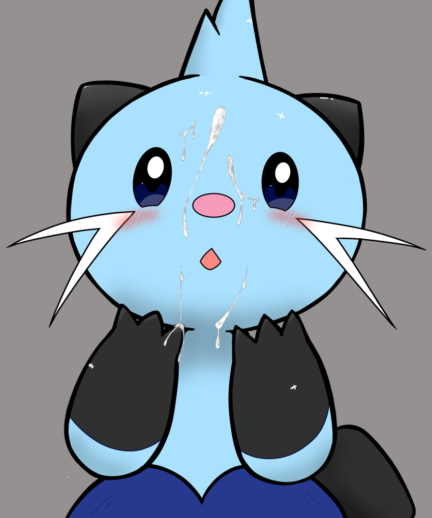 :o amatsukitsune ambiguous_gender anthro black_ears blue_body blue_eyes blue_fur blush bodily_fluids cum cum_on_face dewott fur genital_fluids gloves_(marking) hi_res markings nintendo open_mouth pokémon_(species) pokemon pokemon_(species) solo video_games whiskers