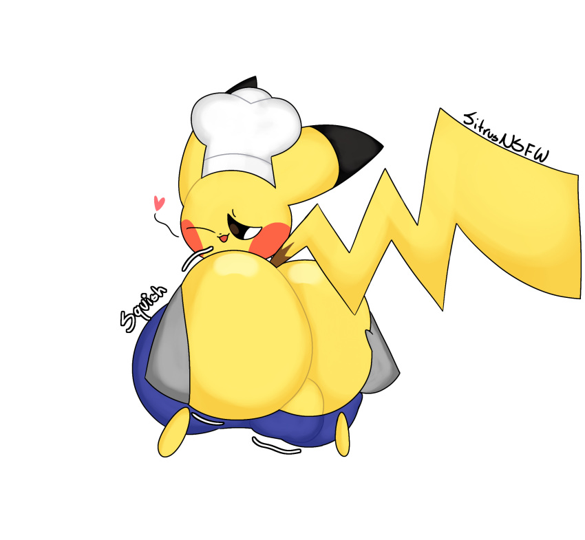 anon anthro big_ass big_balls clothing heart one_eye_closed pikachu pokémon_(species) pokemon pokemon_unite sitrusnsfw sound_effects tongue_out