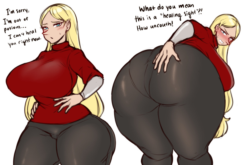 1girls ass big_ass big_breasts big_butt blonde_hair blue_eyes butt curvy dat_ass fat_ass female female_only hand_on_ass huge_ass huge_butt jojoniumart large_ass large_breasts long_hair looking_at_viewer mature_female milf ousama_ranking queen_hilling ranking_of_kings solo solo_female sweater thick thick_ass thick_thighs tight_pants voluptuous wide_hips