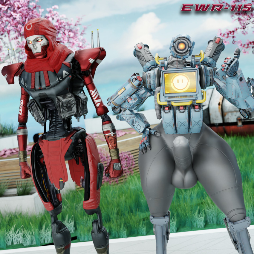 3d apex_legends balls duo erection ewr-115 genitals hi_res hidden_erection machine male male/male pathfinder_(apex_legends) penis revenant_(apex_legends) robot simulacrum wide_hips