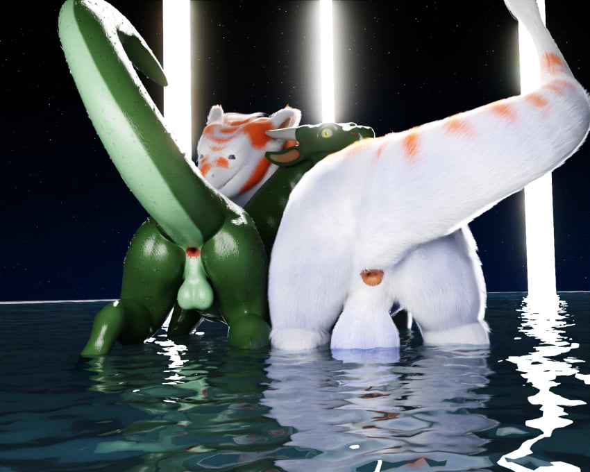 3d_(artwork) anus ass balls dave_(felkin) digital_media_(artwork) dragon duo enfrair felkin feral genitals hi_res light male mikeiscool12345 presenting presenting_anus presenting_hindquarters roxaszy98 water wet