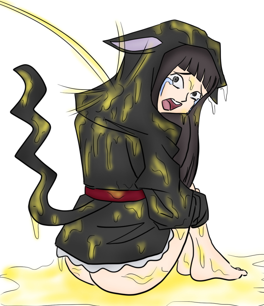 1girls belt black_eyes black_hair cat_ears cat_girl cat_tail commission crying crying_with_eyes_open eyebrows eyelashes hoodie kiraxxel long_hair mouth_open neo:_the_world_ends_with_you no_shoes no_socks offscreen_character peeing piss_soaked piss_soaked_clothes pissing_on_another questionable_consent shoka_sakurane simple_background sitting_in_urine tears the_world_ends_with_you urine urine_on_clothes urine_on_face urine_on_hair urine_on_head urine_on_tail urine_pool urine_soaked urine_soaked_clothes urine_stream white_background