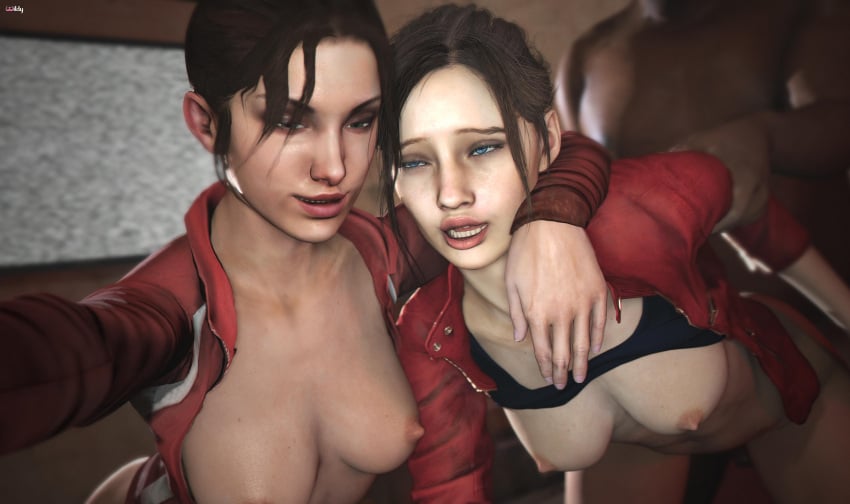 1boy 2girls 3d ass blue_eyes breasts breasts_out brown_hair bubble_butt busty capcom claire_redfield clothing crossover dark-skinned_male dark_skin doggy_style from_behind from_behind_position green_eyes hourglass_figure interracial left_4_dead left_4_dead_2 medium_breasts ponytail resident_evil resident_evil_2 resident_evil_2_remake selfie sex tagme threesome valve_(company) wide_hips wildynsfw zoey_(left_4_dead)