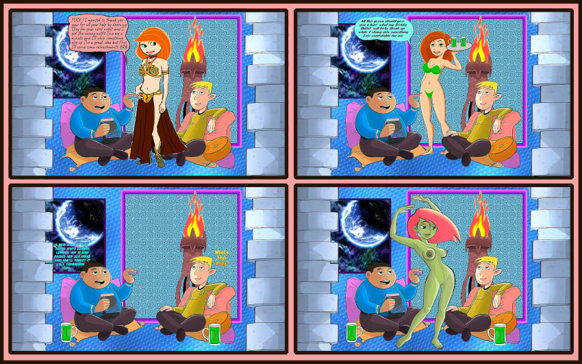 cartoony comic disney disney_channel female green_skin kim_possible kimberly_ann_possible nipples orion_slave_girl ron_stoppable wade_(kim_possible)