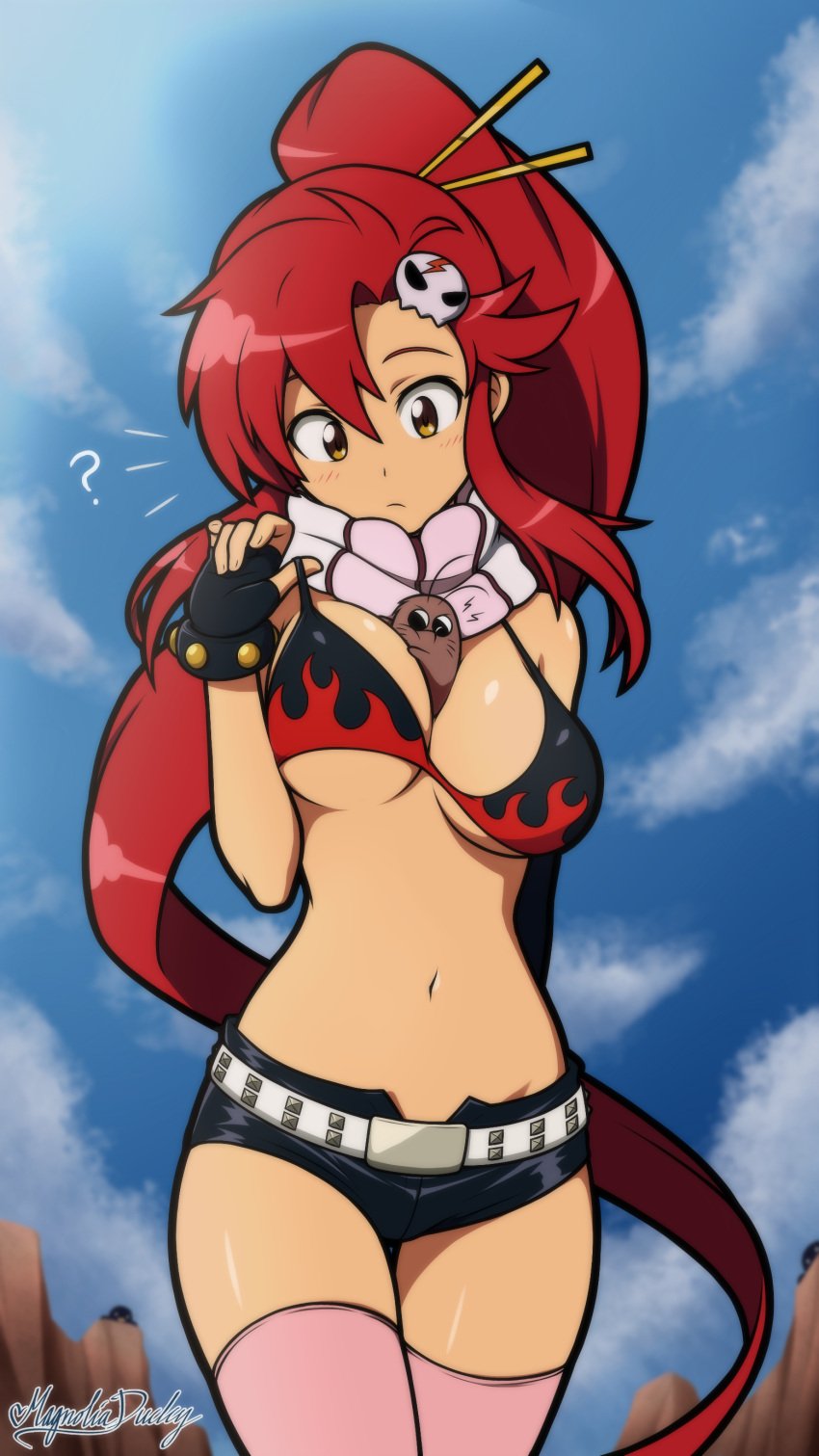 big_breasts bikini bikini_top boota long_hair magnolia-baillon red_hair tengen_toppa_gurren_lagann thighhighs yoko_littner