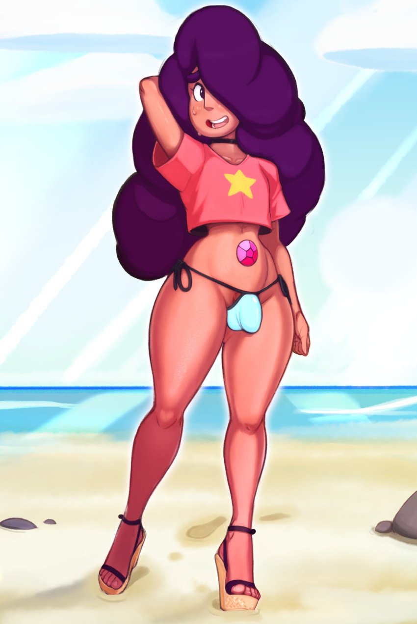 1futa 1futanari 1other beach bulge cartoon_network choker clothed clothing dark-skinned_futanari dark_skin dickgirl feet flat_chest fusion futa futa_only futanari gem_fusion hair_over_one_eye heels high_heels human long_hair misplacedlines partially_clothed platform_footwear platform_heels platform_sandals platform_shoes sandals solo solo_futa standing steven_universe stevonnie thick_thighs toenails toes trap wedge_heels wet wet_body wet_clothes wet_shirt wide_hips