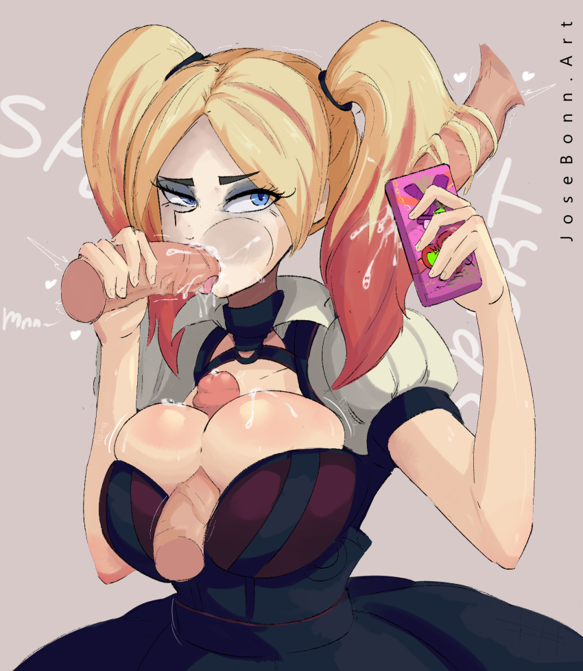 1girls 3boys alternate_breast_size batman:_arkham_knight batman_(series) big_breasts big_penis blonde_hair blowjob blue_eyes bodily_fluids breasts bulge cheek_bulge cleavage clothed_female clothed_sex clothing corset cum cum_drip cum_in_mouth cum_inside cum_on_breasts cum_on_hair cum_on_penis cum_shot dc dc_comics disembodied_penis dress eyebrows eyebrows_visible_through_hair eyelashes eyelashes_visible_through_hair eyes_visible_through_hair facepaint fellatio female female_focus front_view fully_clothed gangbang genitals group group_sex harley_quinn harley_quinn_(arkham) heart holding_object holding_phone huge_breasts human human_only josebonn large_breasts light-skinned_female light-skinned_male light_skin long_eyelashes looking_at_phone makeup male moaning motion_lines multiple_boys multiple_penises open_eyes oral outercourse paizuri penis penis_grab penis_in_hair petite phone pink_tongue plain_background precum puffy_sleeves selfie sex short_sleeves signature sleeves straight surrounded surrounded_by_penises text tied_hair tongue tongue_out twintails two_tone_hair vein veiny_penis white_skin