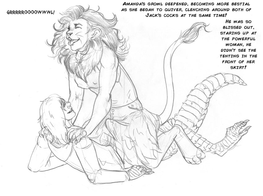 1boy 1futa amanda_(tcitw) ambiguous_penetration anthro arania armadillo_girdled_lizard balls breasts clothed clothed_sex clothing comic duo english_text erection_under_skirt felid full-package_futanari fur futanari girdled_lizard gynomorph gynomorph/male gynomorph_penetrated hair herm hermaphrodite hoodie intersex intersex/male intersex_penetrated jack_(tcitw) lion lizard male male_penetrating male_penetrating_gynomorph male_penetrating_intersex mammal monochrome multi_genitalia nipple_outline pantherine penetration penis pussy reptile scales scalie sex tail_tuft text the_cabin_in_the_woods_(arania) tongue tongue_out topwear transformation tuft whiskers