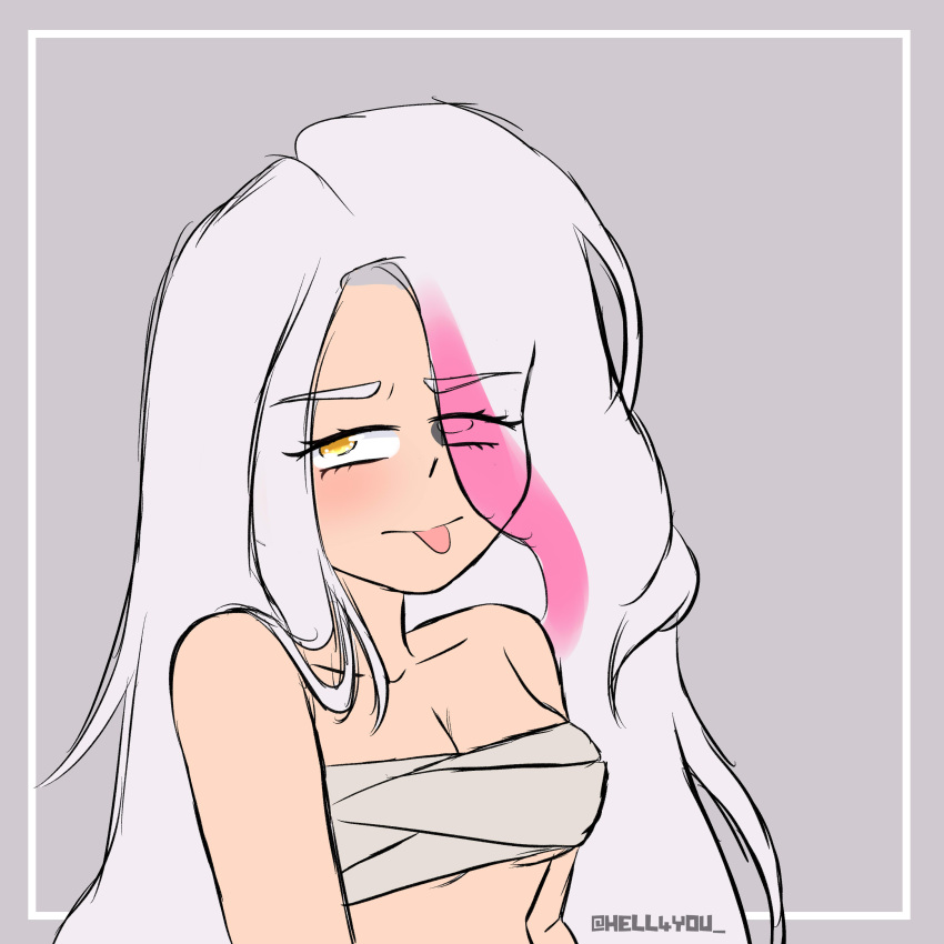 1girls artist_request covered_breasts female_only fhs fhsz3r0 fnafhs fnafhs_z3ro fnafhsrule34 long_hair meg_(fnafhs) pink_hair sole_female tongue_out two_tone_hair upper_body white_hair yellow_eyes