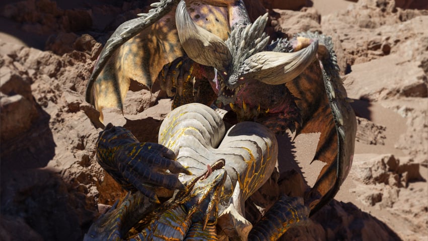 16:9 4k absurd_res capcom dragon duo elder_dragon female feral hi_res huge_filesize kulve_taroth male male/female monster_hunter nergigante sotoco video_games widescreen