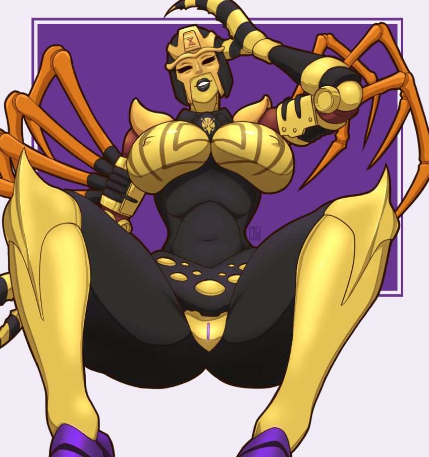 1girls alien alien_girl beast_wars big_breasts black_eyes black_lips black_lipstick blackarachnia breasts busty female female_only jlr_den jodelr nipple_bulge pussy robot robot_girl robot_humanoid slim_waist solo solo_female thick_thighs transformers vagina yellow_pussy